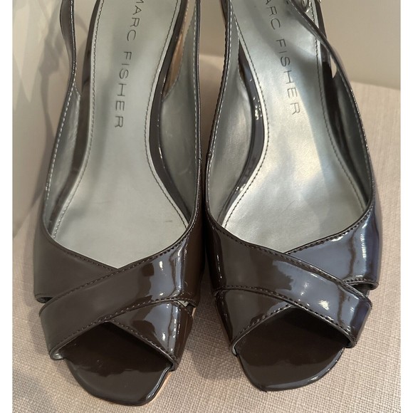 Marc Fisher Brown Patent Faux Leather‎ Cork Wedges, Open Toe, Size 8.5M - Picture 9 of 12